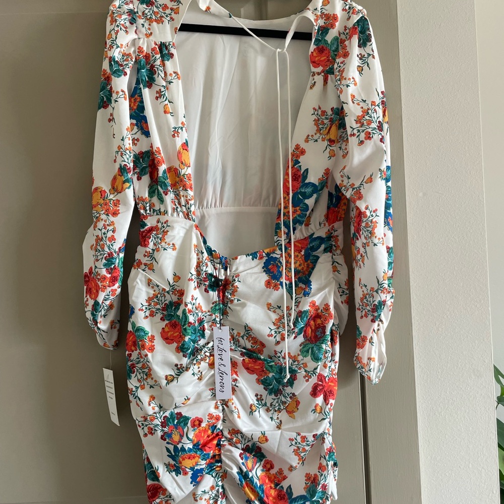FL&L Floral Long Sleeve Backless Dress